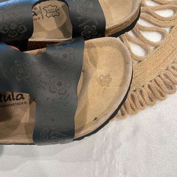 Betula Birkenstock Floral Etched Detail Black Slide Velcro Sandals Size 42 - Picture 9 of 10